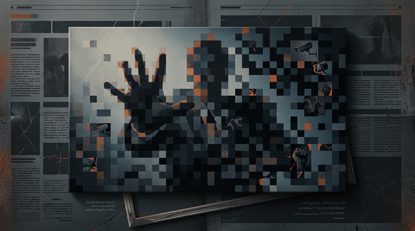 Editorial illustration depicting the paradox of mosaic censorship and pixelation blurring